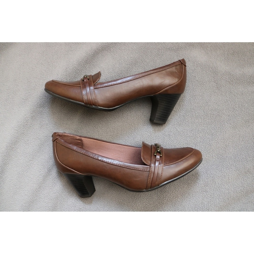 LIFESTRIDE Odele Loafer Pump Women 10M Brown Bit Detail Block Heel Career Shoes - Picture 3 of 9